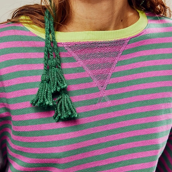 We The Free by Free People Striped Crewneck Oversized Sweatshirt in Pink… - Picture 3 of 5